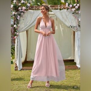 SHEIN Light Pink Halter Maxi Dress